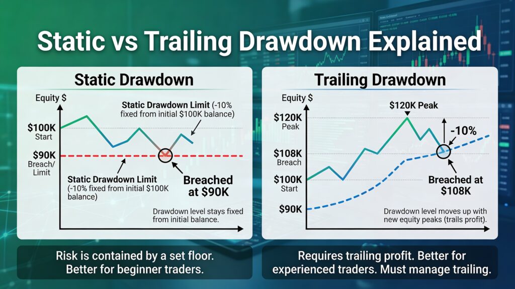 Trailing Line Chart Static vs Trailing Drawdown: 2026 Complete Guide to Key Differences for ...